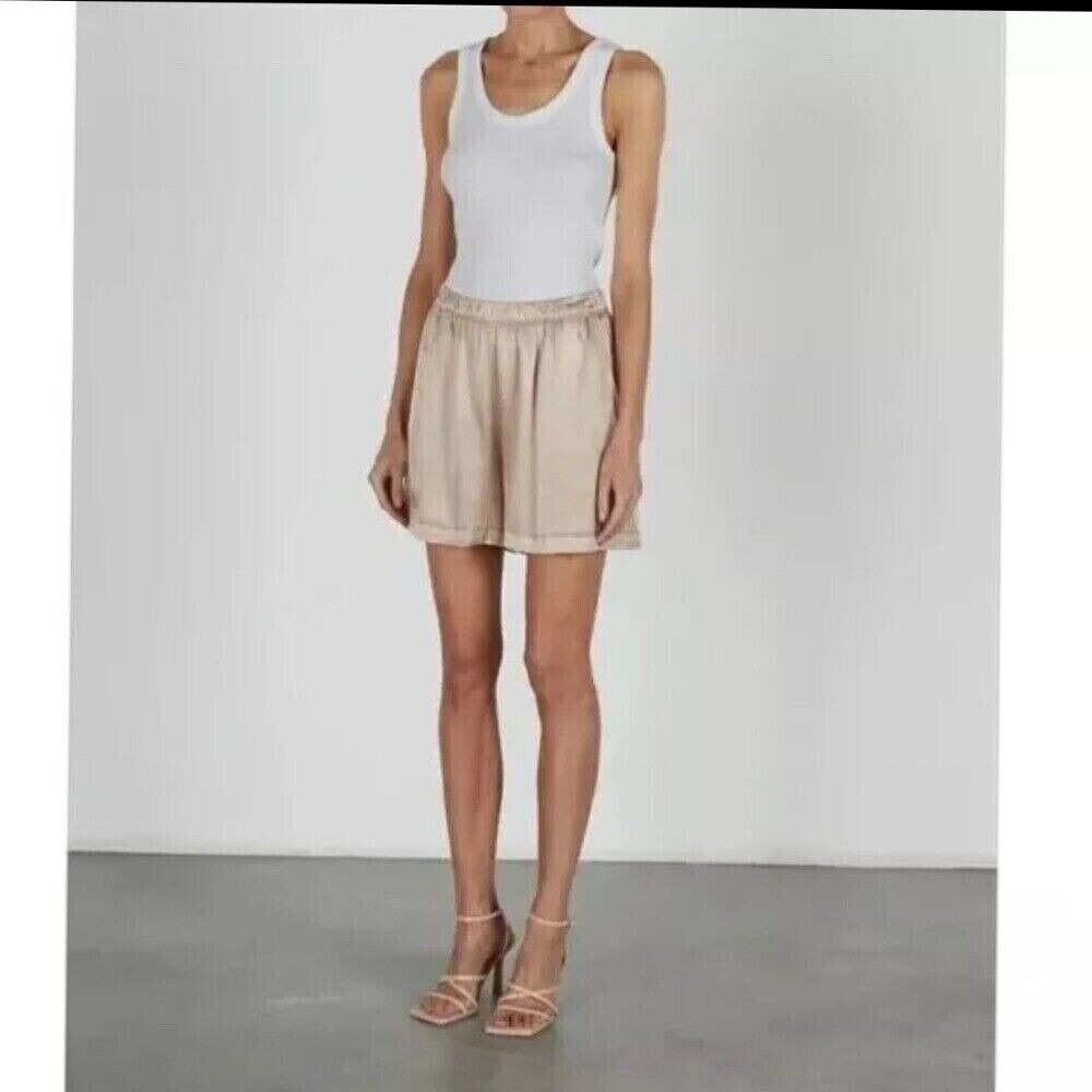 NWT Enza Costa Satin Bermuda‎ Shorts in Khaki Size XS